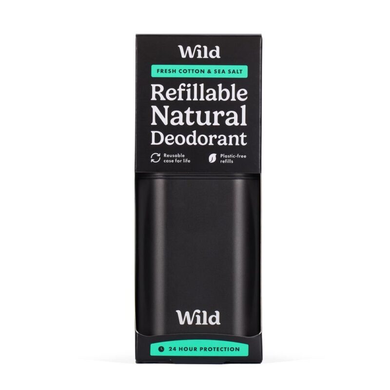 Wild Natural Deodorant (Black Case) – Fresh Cotton and Sea Salt (40g)