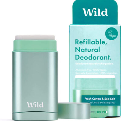 Wild Natural Deodorant (Aqua Case) – Fresh Cotton and Sea Salt (40g)