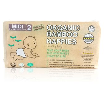 Beaming Baby Organic Bamboo Nappies – Size 2 (Midi) 30 Nappies